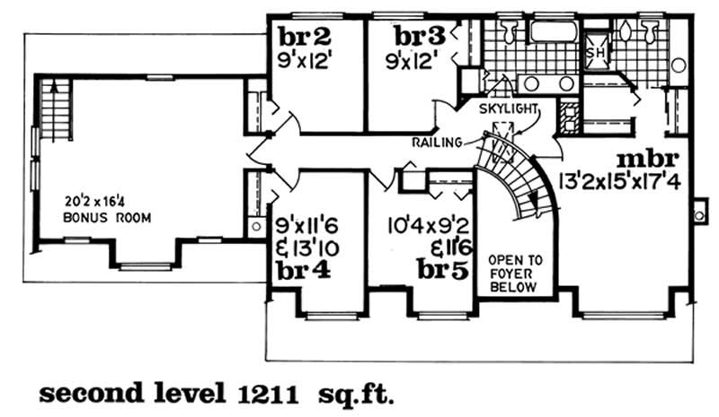 Floor Plan Second Story of Country Plan #167-1527