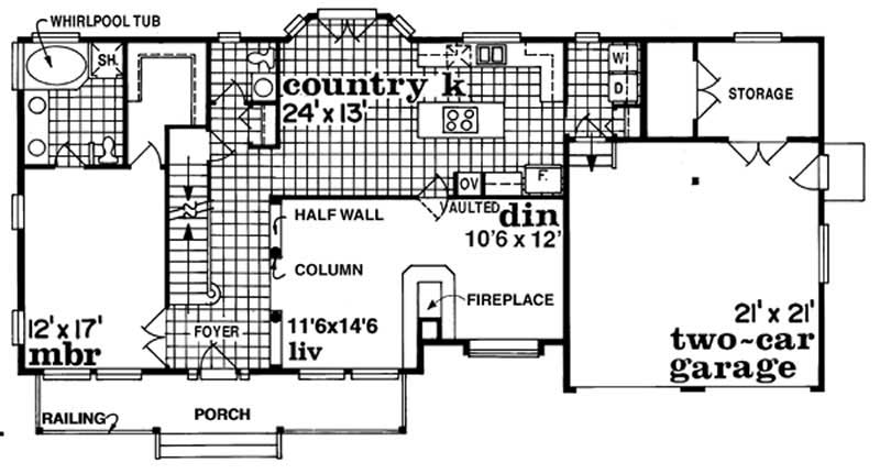 Floor Plan First Story of Country Plan #167-1531