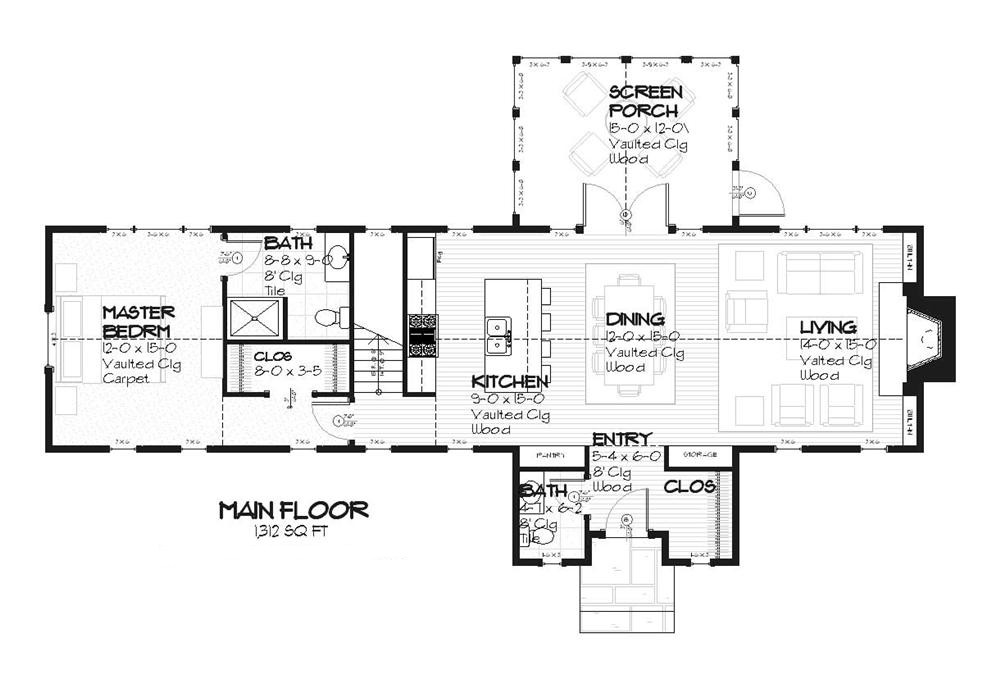 Floor Plan First Story of Vacation Homes Plan #168-1001