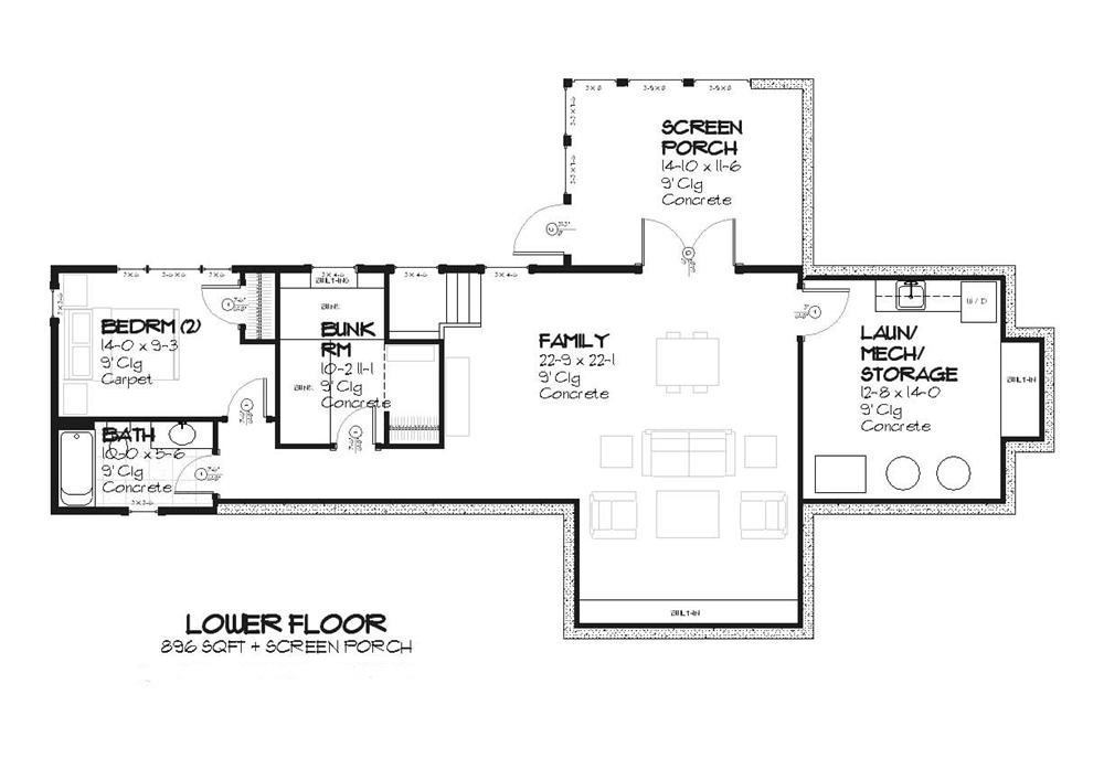 Floor Plan Basement of Vacation Homes Plan #168-1001