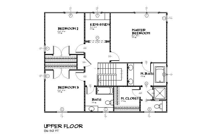 Floor Plan Second Story of Colonial Plan #168-1002