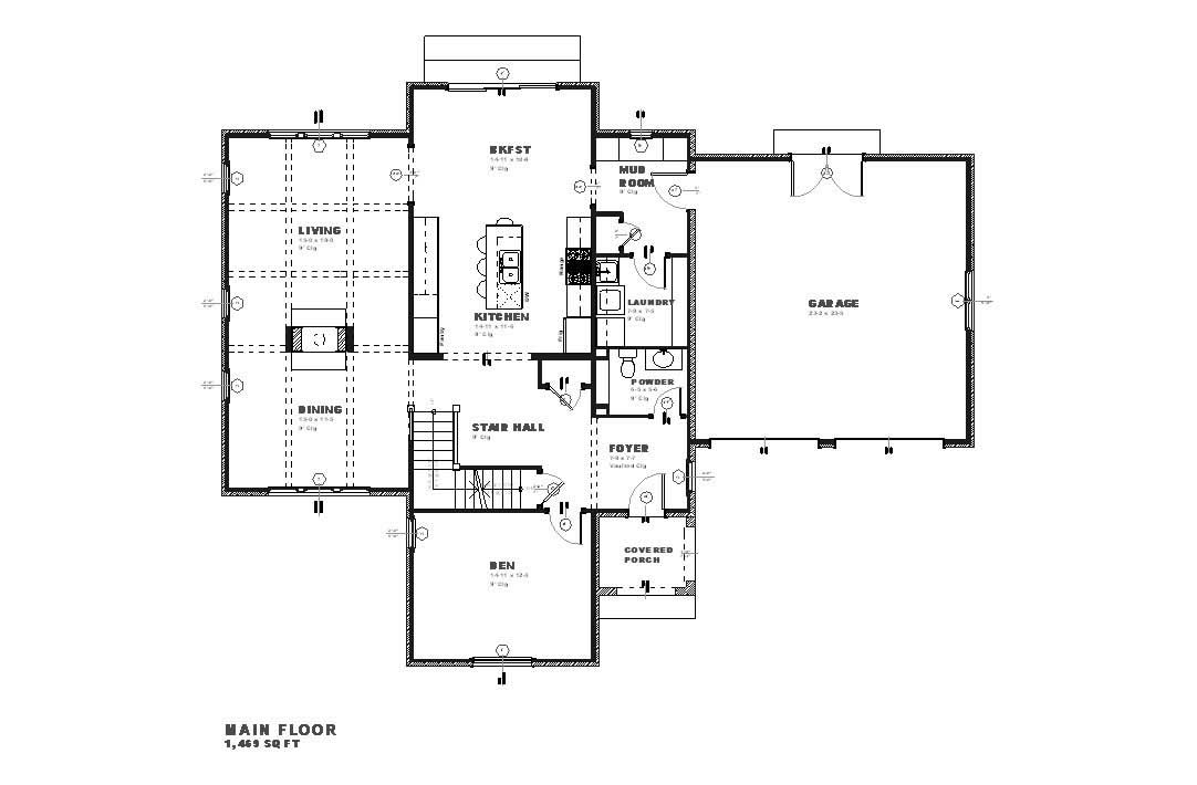 Floor Plan First Story of Country Plan #168-1005