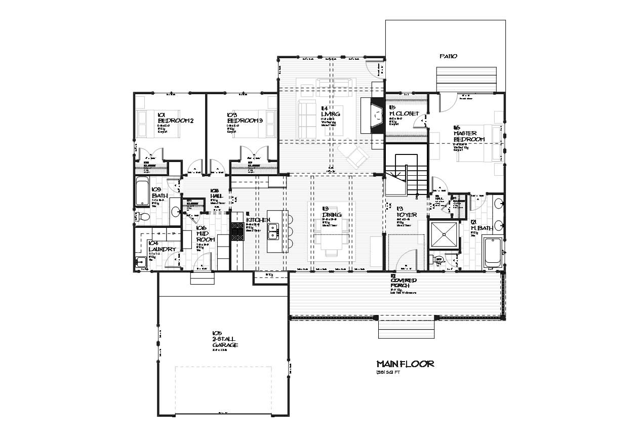 Floor Plan First Story of Country Plan #168-1007