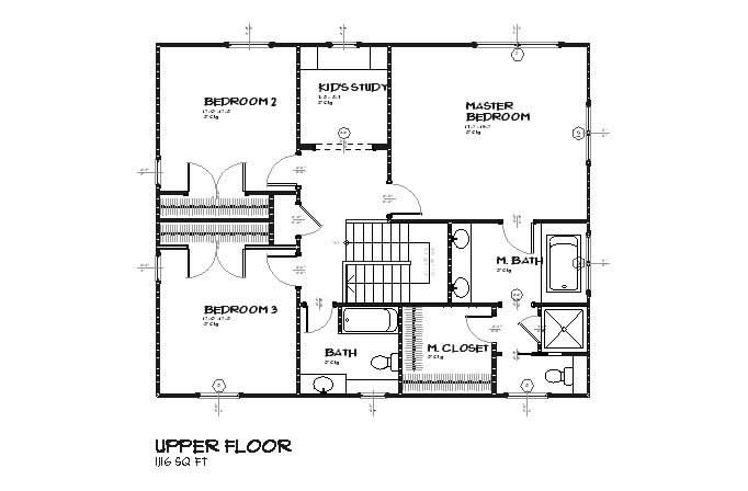 Floor Plan Second Story of Country Plan #168-1009