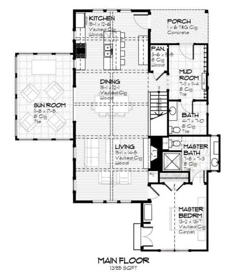 Floor Plan First Story of Coastal Plan #168-1011
