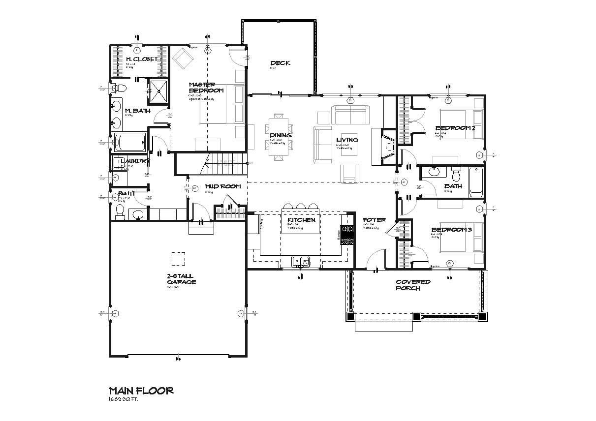 Floor Plan First Story of Country Plan #168-1012