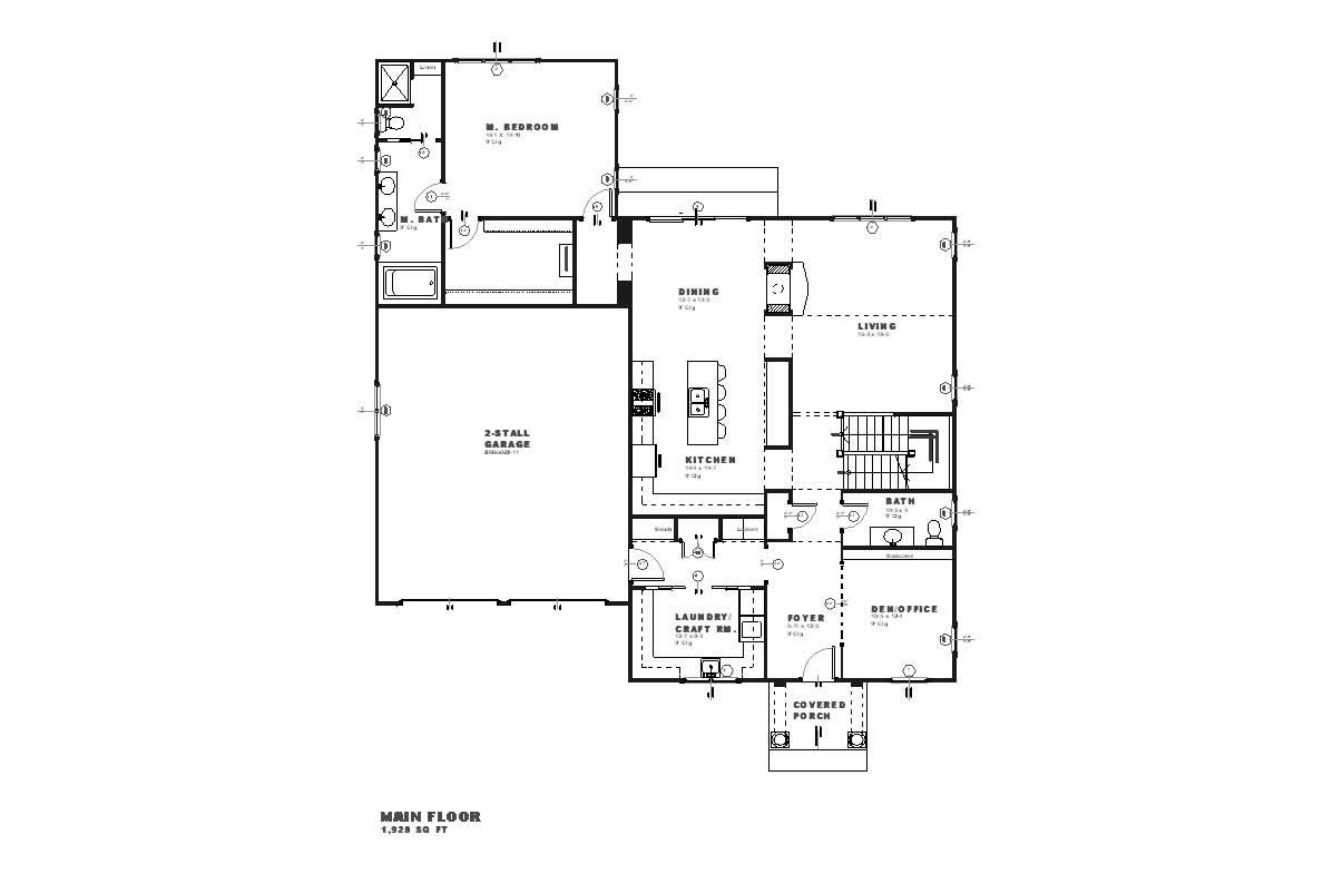 Floor Plan First Story of Country Plan #168-1013