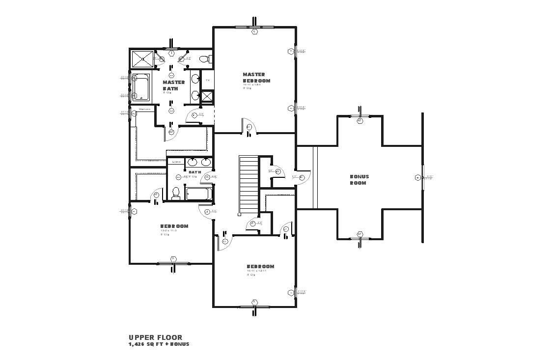 Floor Plan Second Story of Country Plan #168-1014