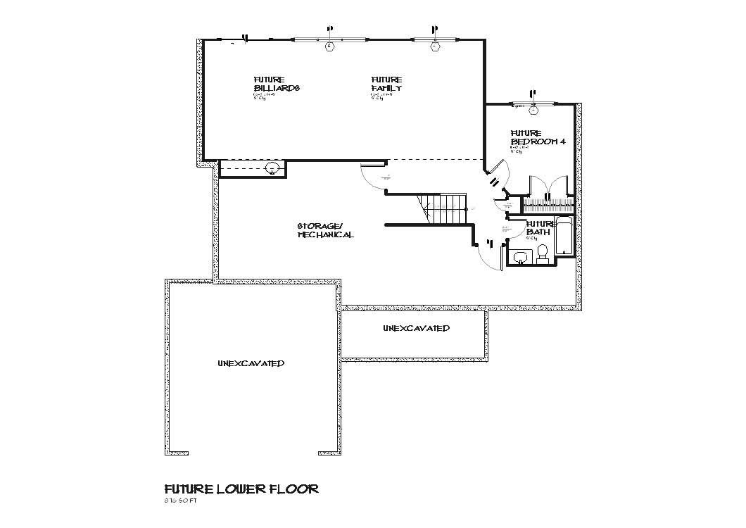 Floor Plan Basement of Country Plan #168-1015