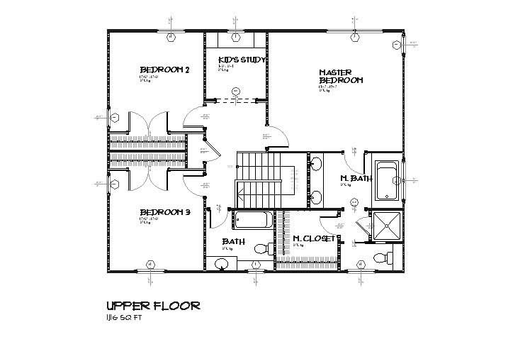 Floor Plan Second Story of Colonial Plan #168-1017