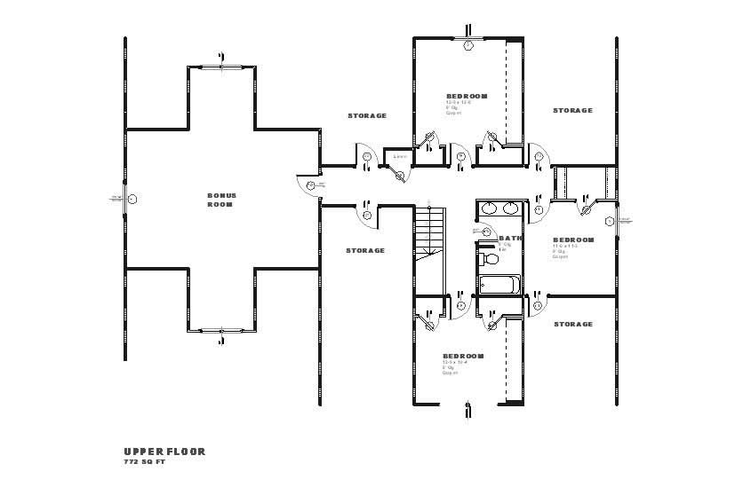 Floor Plan Second Story of Cape Cod Plan #168-1018