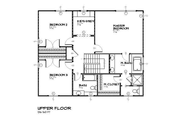 Floor Plan Second Story of Georgian Plan #168-1019