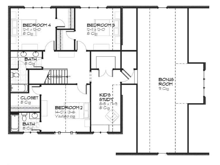 Floor Plan Second Story of European Plan #168-1028