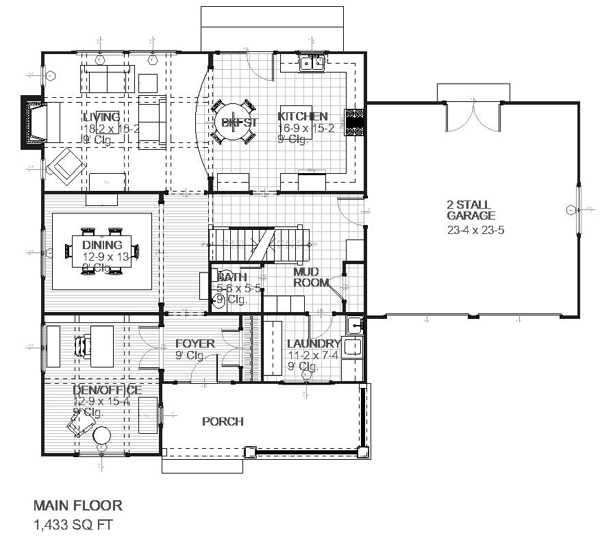 Floor Plan First Story of Country Plan #168-1030