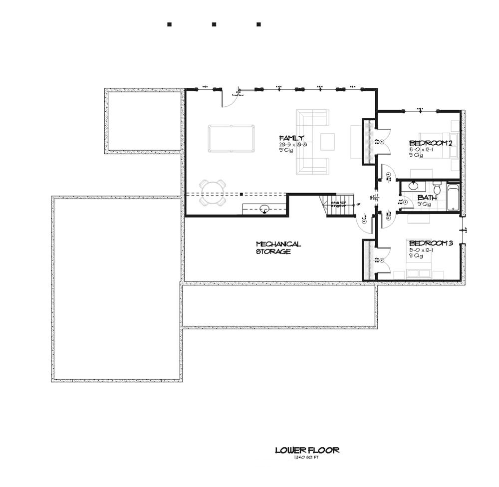 Floor Plan Basement of Country Plan #168-1031