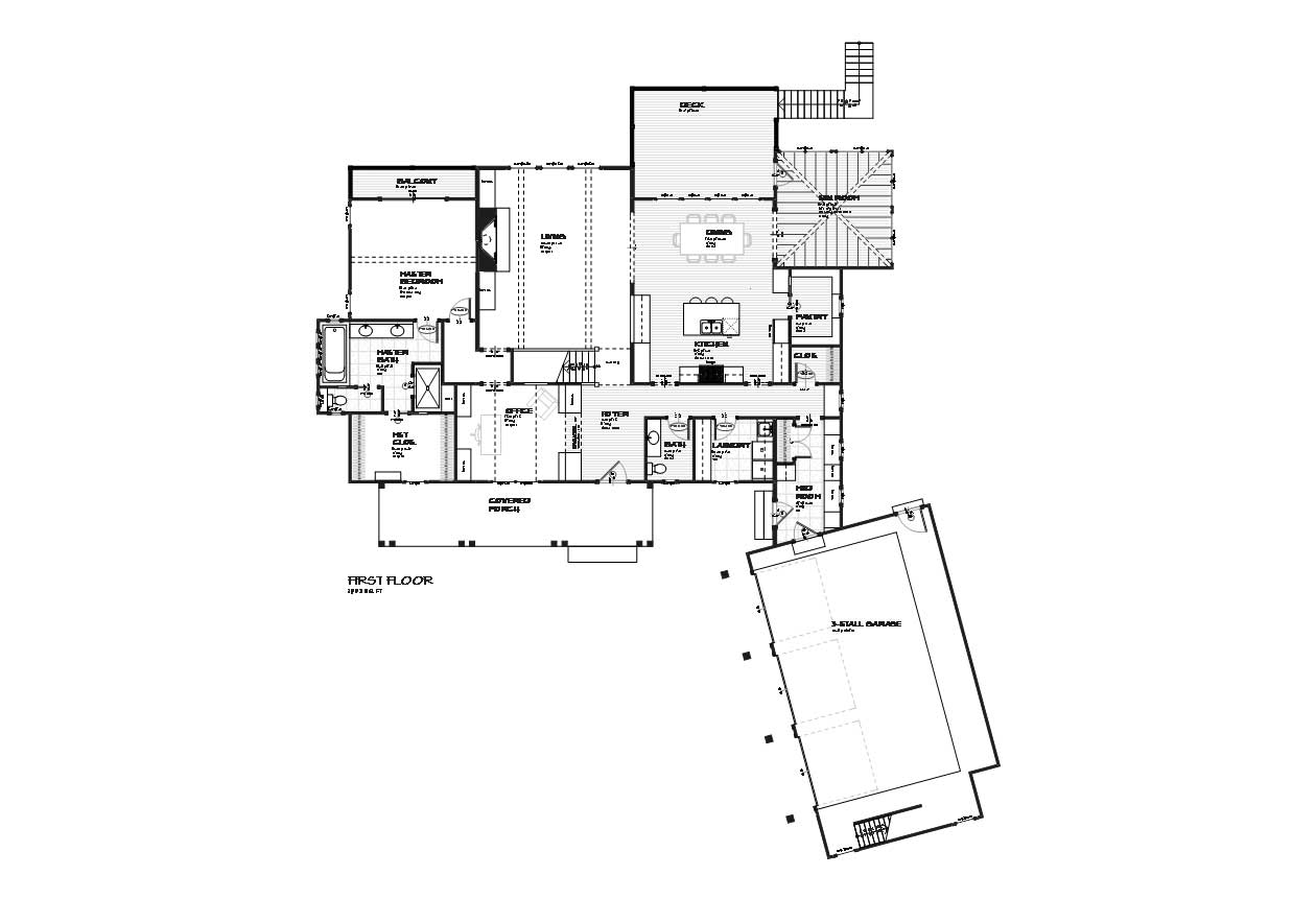 Floor Plan First Story of Country Plan #168-1035