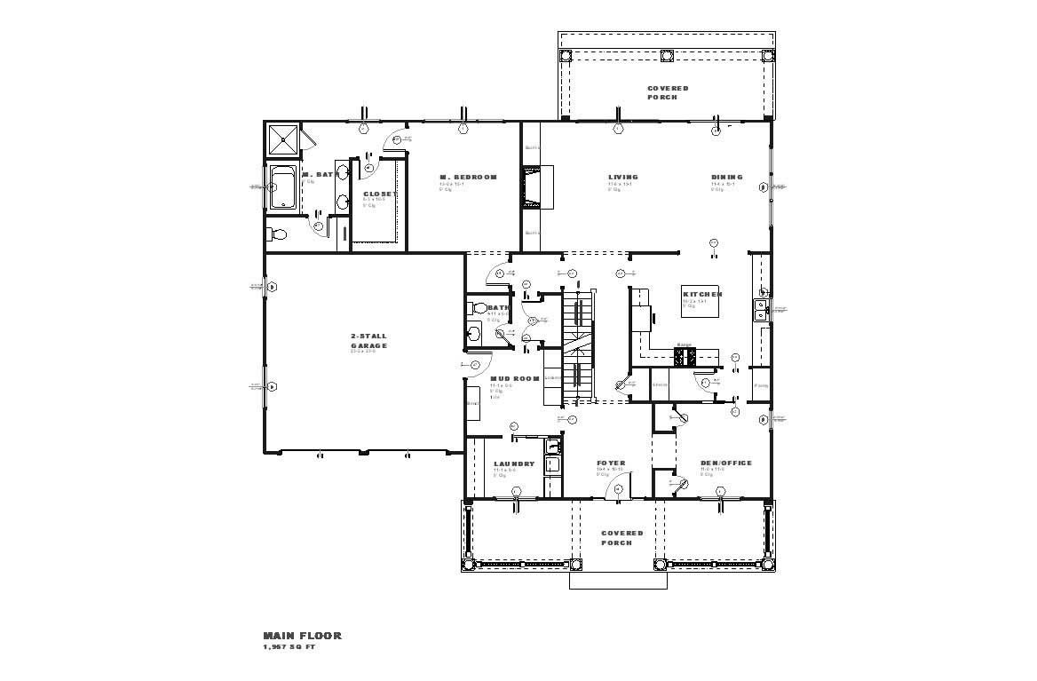 Floor Plan First Story of Country Plan #168-1036