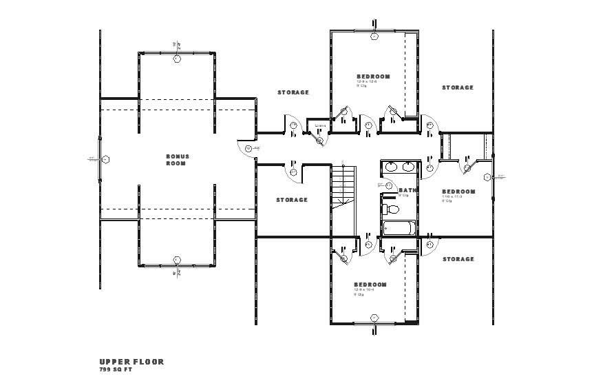 Floor Plan Second Story of Cape Cod Plan #168-1037
