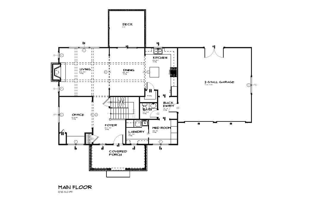 Floor Plan First Story of Ranch Plan #168-1039