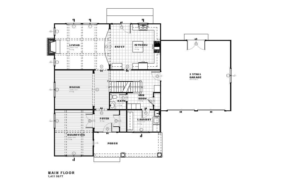 Floor Plan First Story of Colonial Plan #168-1043