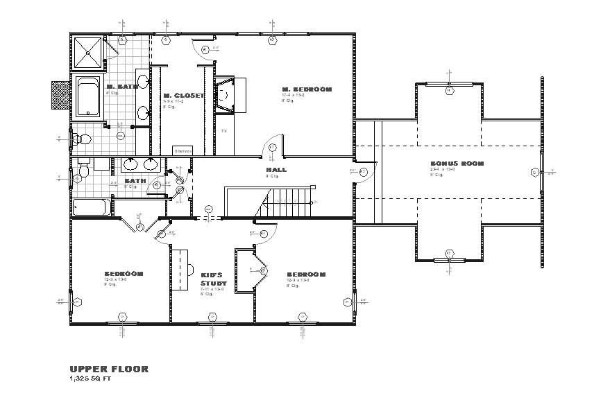 Floor Plan Second Story of Colonial Plan #168-1043
