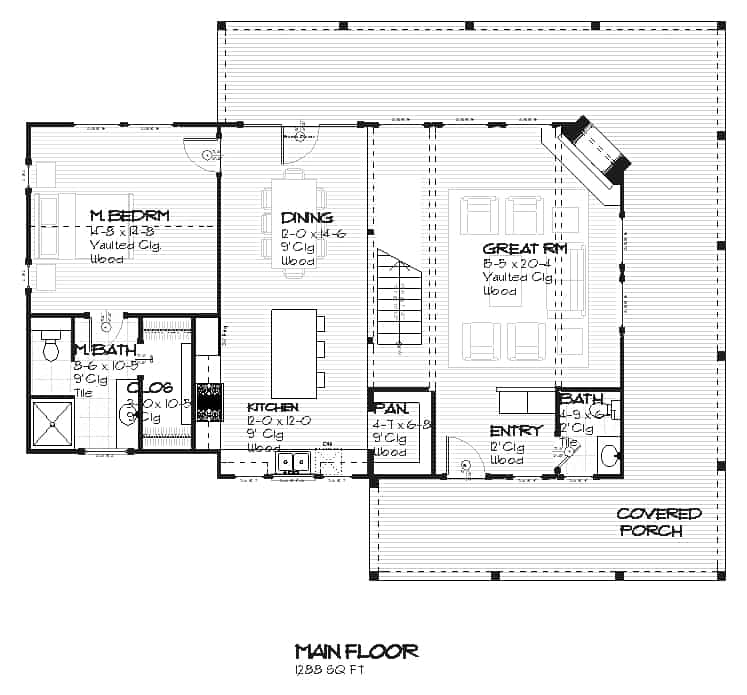 Floor Plan First Story of Country Plan #168-1044