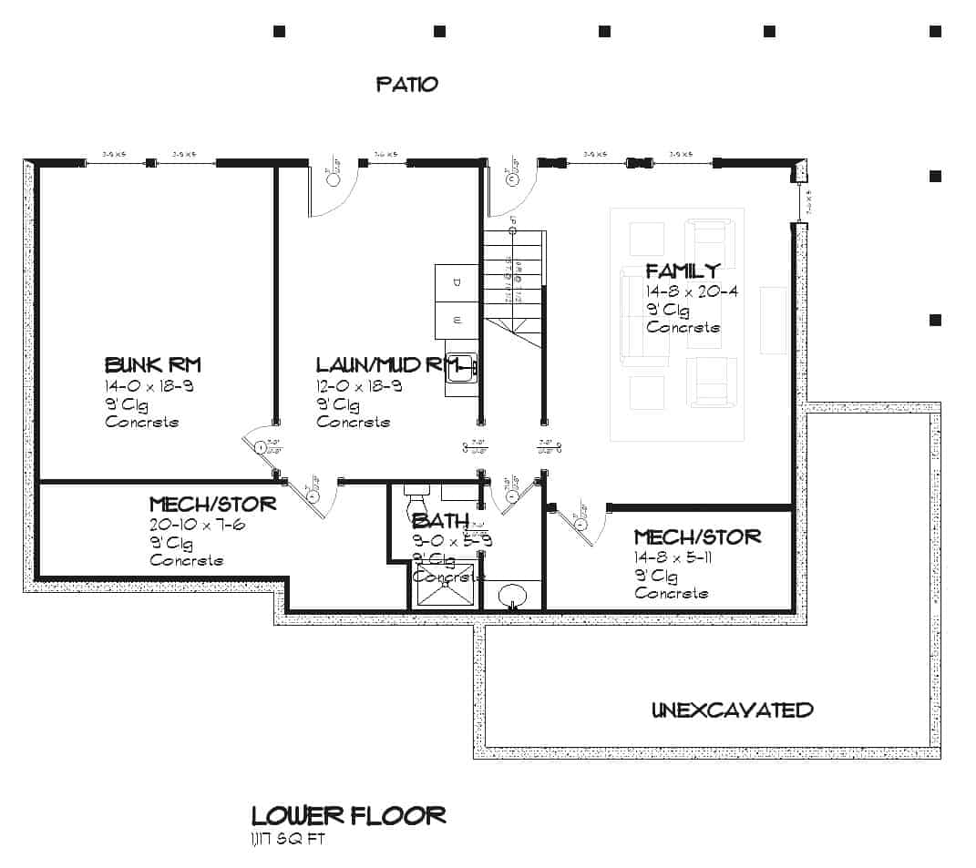 Floor Plan Basement of Country Plan #168-1044