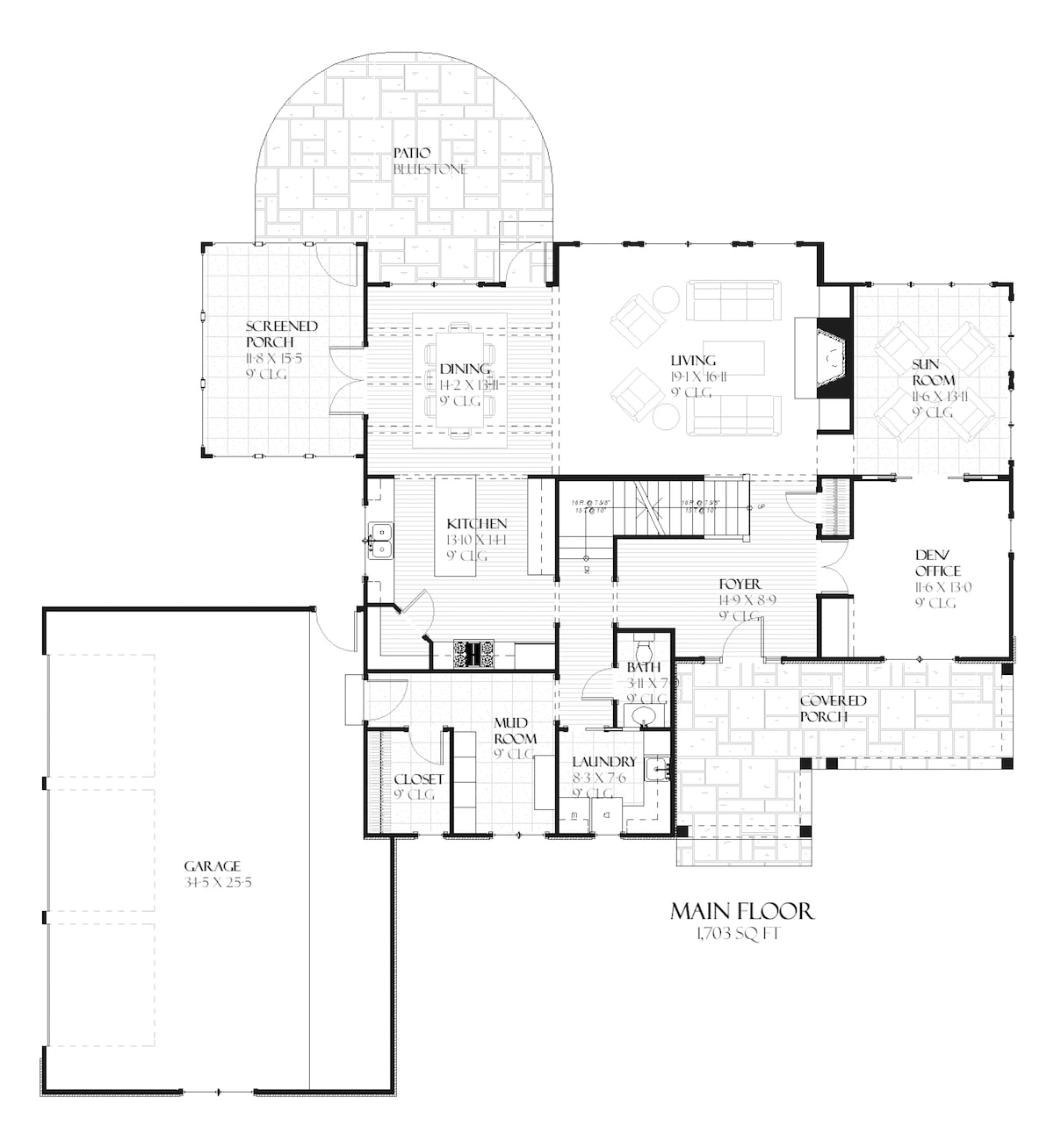 Floor Plan Main Level of Country Plan #168-1045