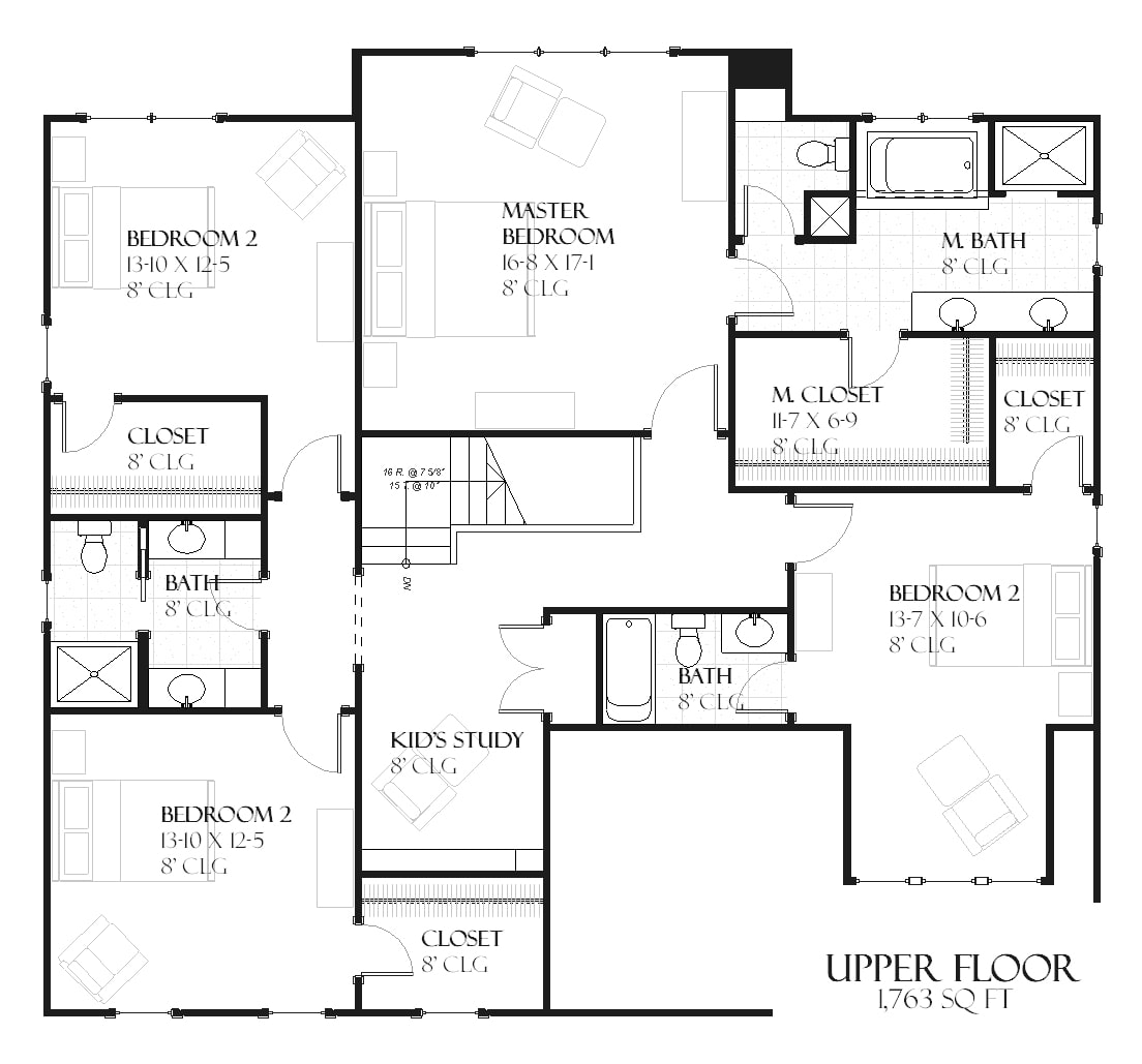 Floor Plan Upper Level of Country Plan #168-1045