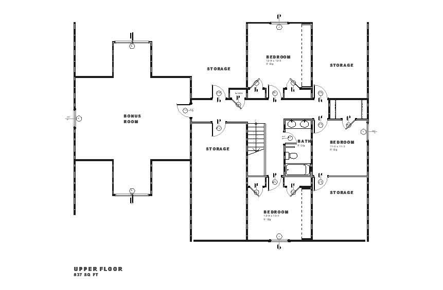 Floor Plan Second Story of Country Plan #168-1047