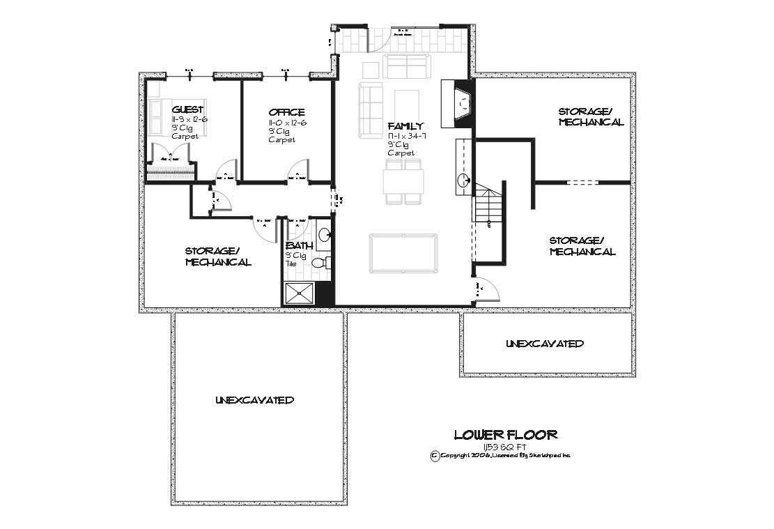 Floor Plan Basement of Country Plan #168-1048