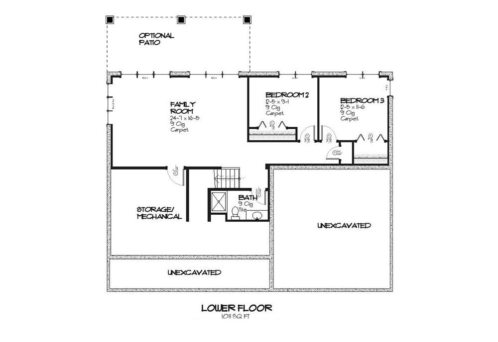 Floor Plan Basement of Craftsman Plan #168-1049