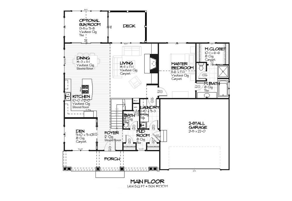 Floor Plan First Story of Craftsman Plan #168-1049