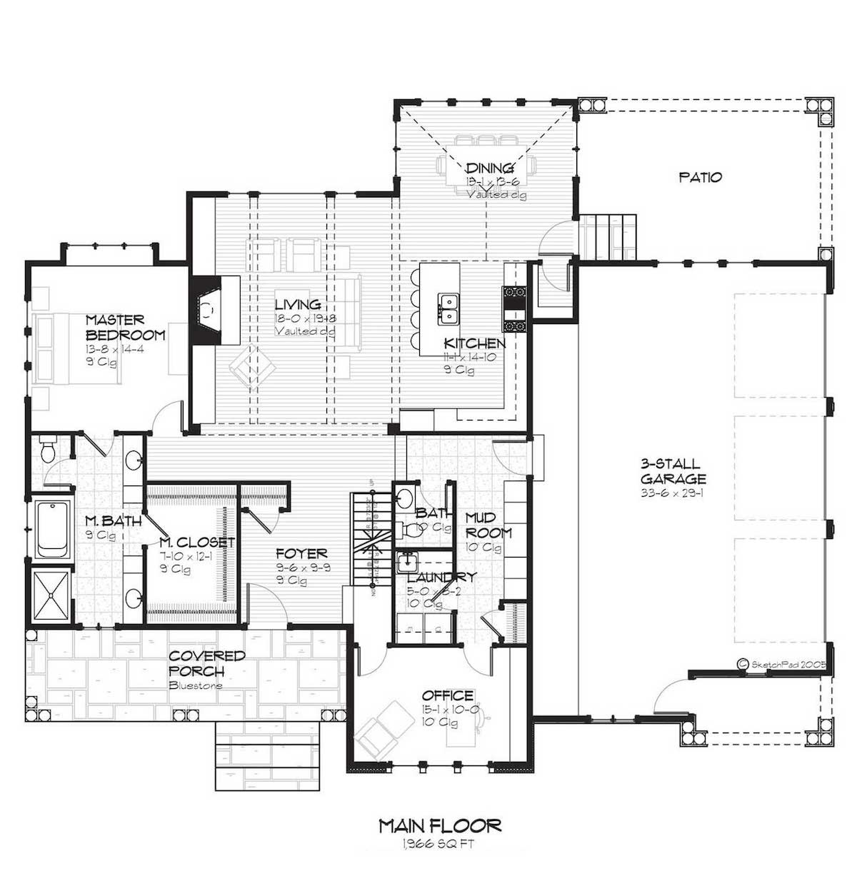 Floor Plan Main Level of Country Plan #168-1050