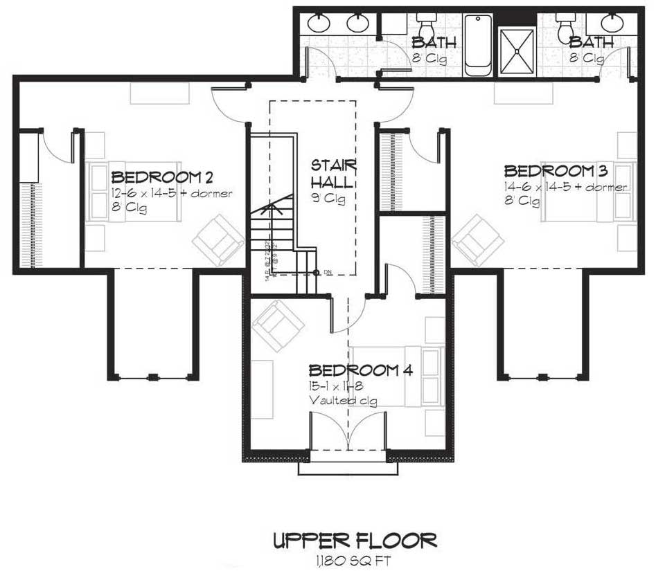 Floor Plan Upper Level of Country Plan #168-1050