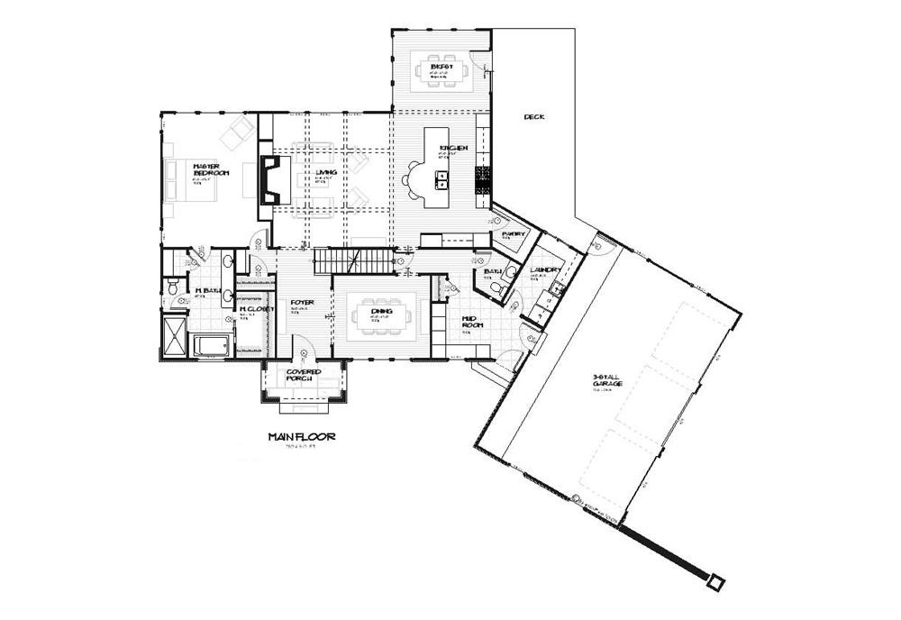 Floor Plan Main Level of Country Plan #168-1051