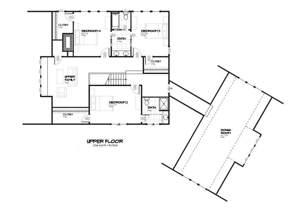 Floor Plan Upper Level of Country Plan #168-1051