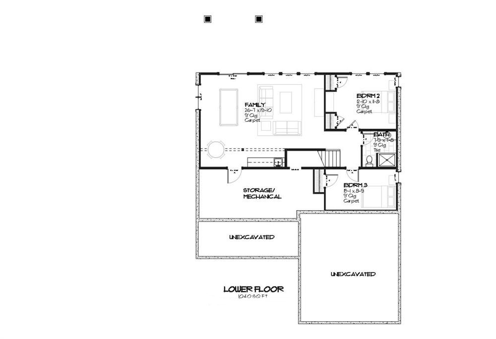 Floor Plan Basement of Cape Cod Plan #168-1052