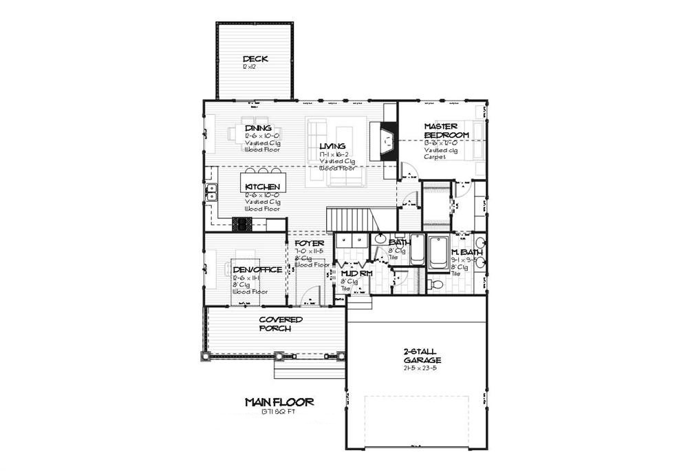 Floor Plan Main Level of Cape Cod Plan #168-1052