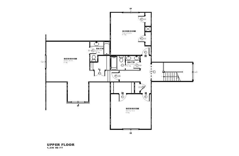 Floor Plan Second Story of Cape Cod Plan #168-1053