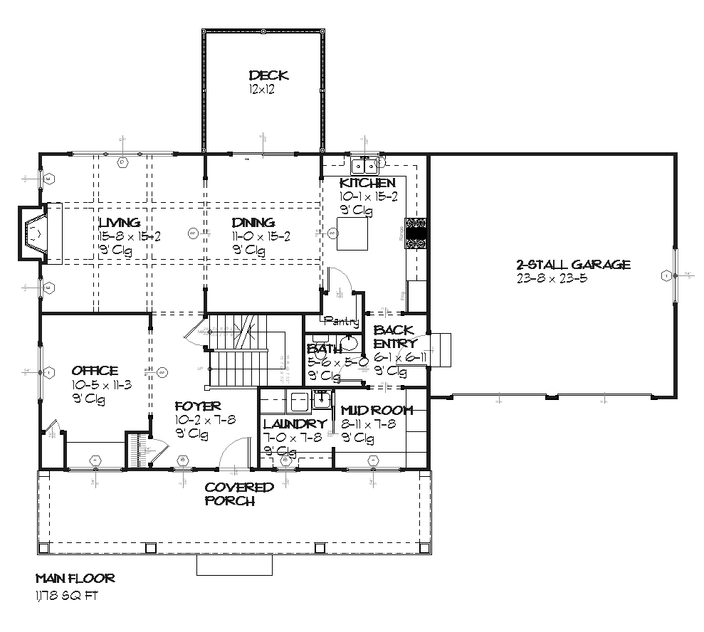 Floor Plan First Story of Country Plan #168-1055