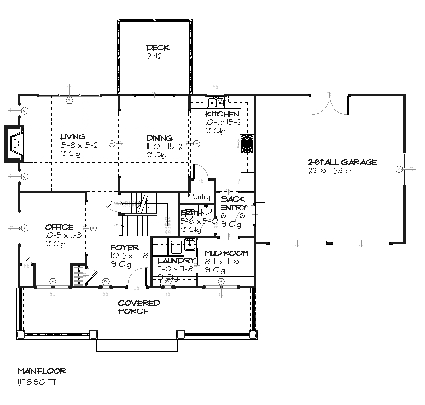 Floor Plan First Story of Country Plan #168-1056