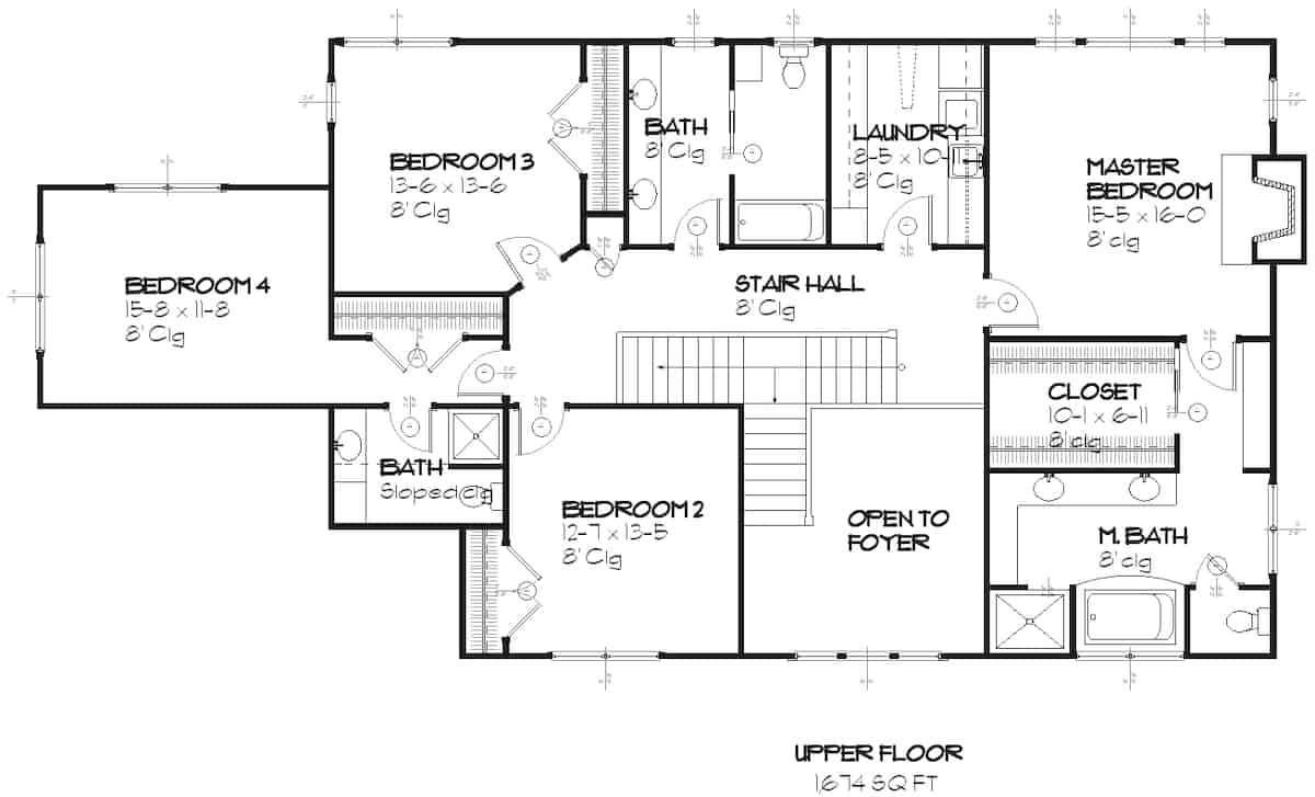 Upper Level of Traditional Plan #168-1057