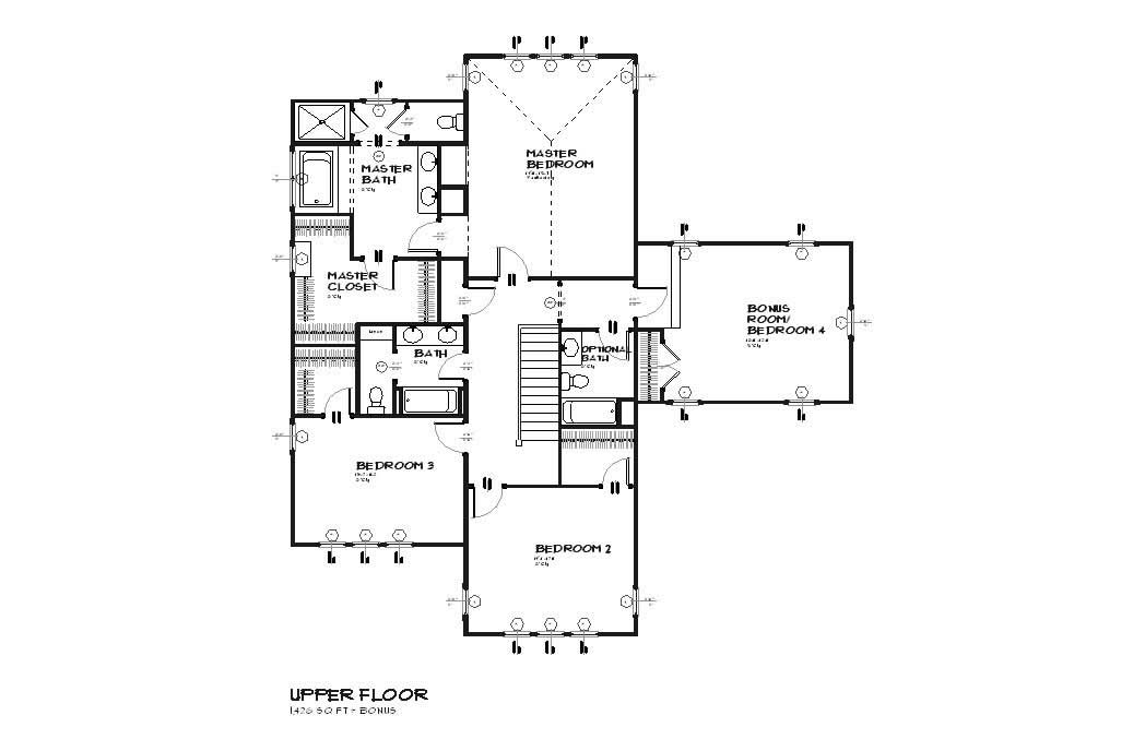 Floor Plan Second Story of European Plan #168-1058