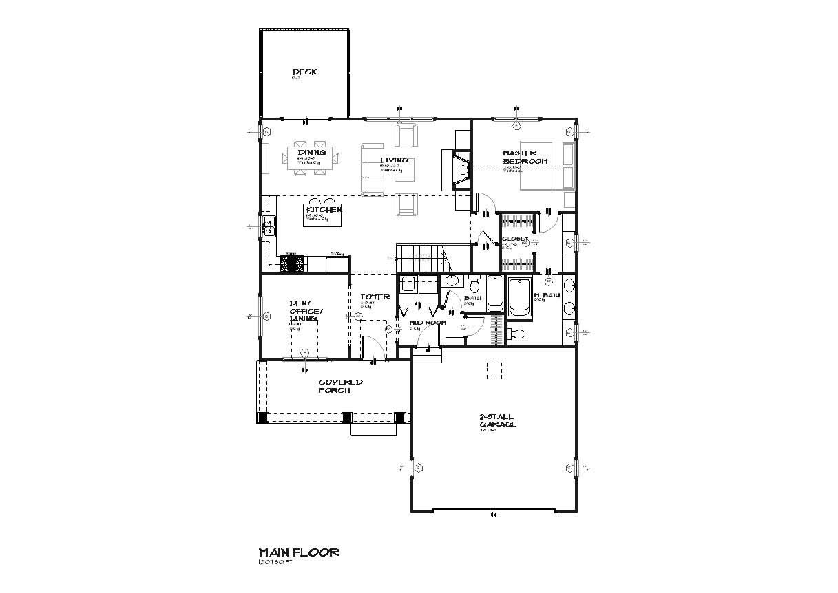 Floor Plan First Story of Craftsman Plan #168-1060
