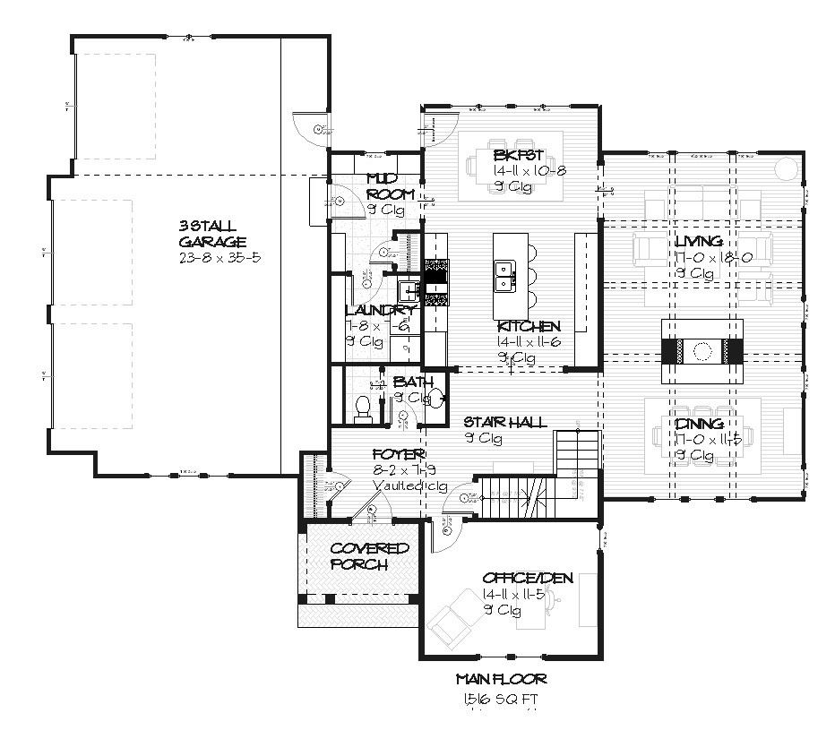 Floor Plan First Story of European Plan #168-1063