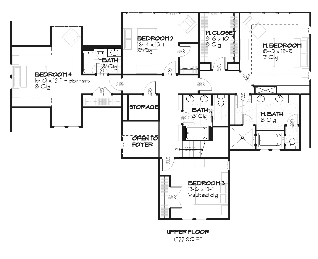 Floor Plan Second Story of European Plan #168-1063