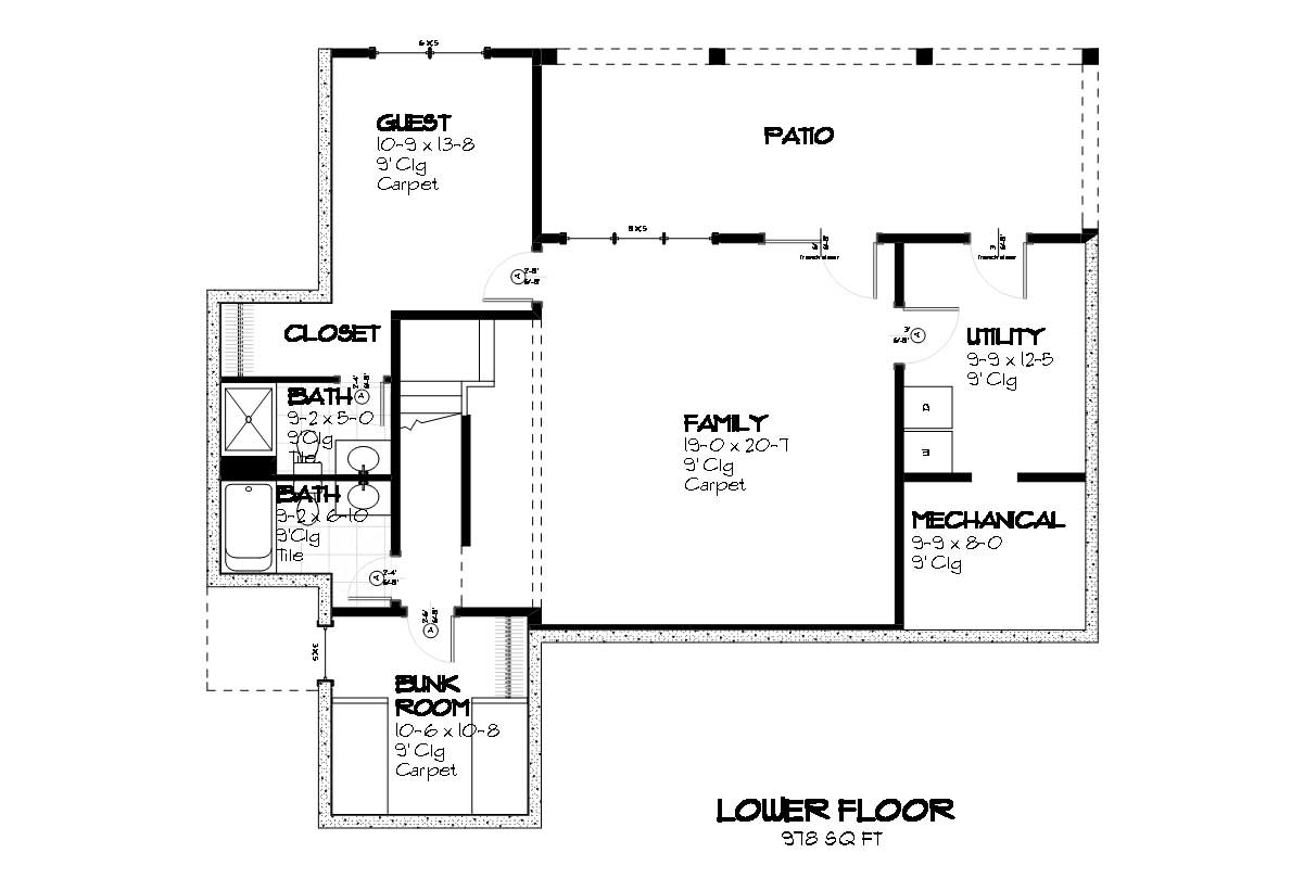 Floor Plan Basement of Country Plan #168-1064