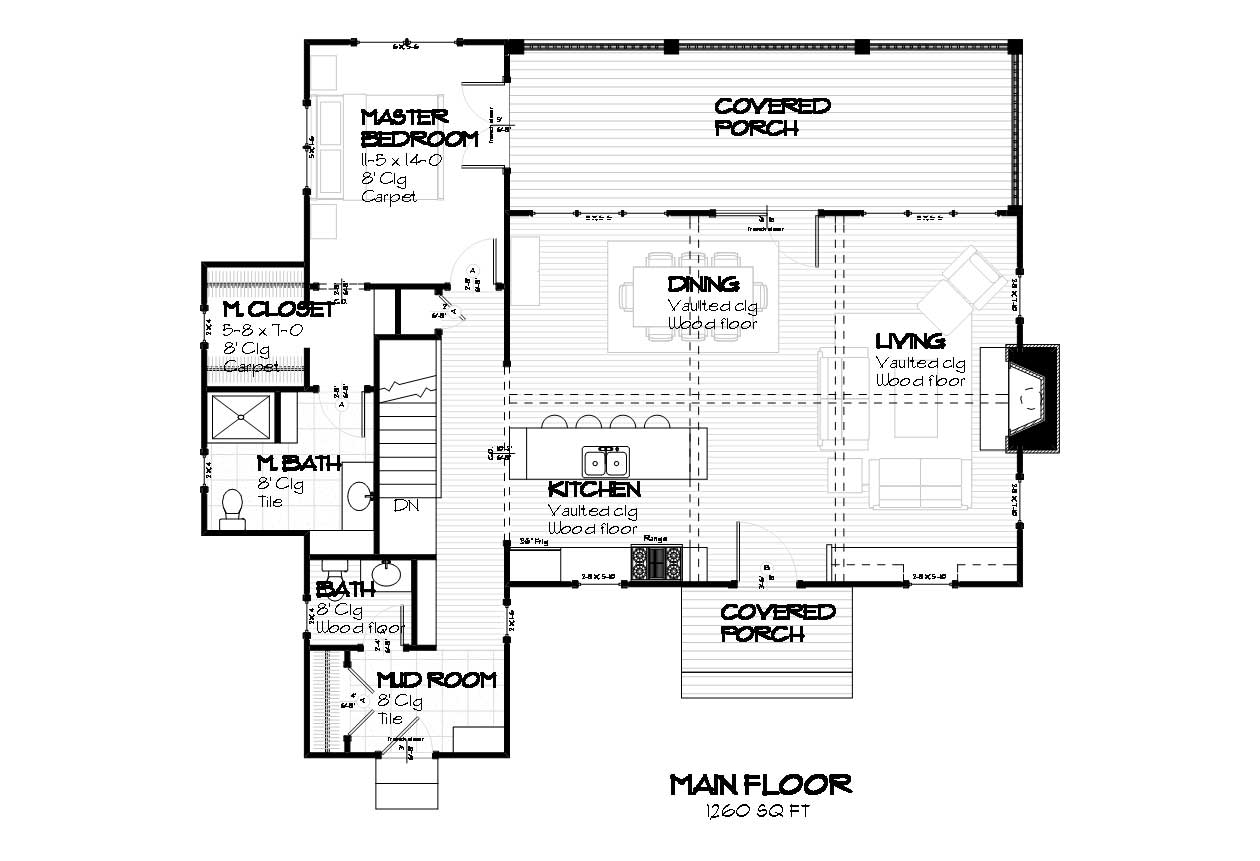 Floor Plan First Story of Country Plan #168-1064