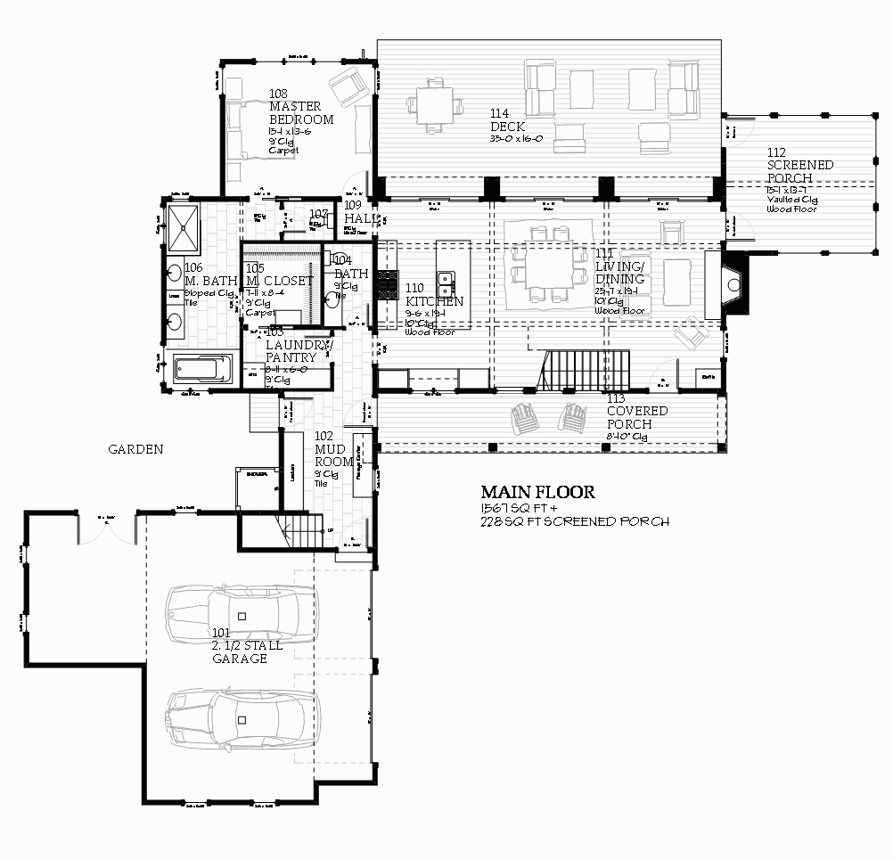 Floor Plan First Story of Farmhouse Plan #168-1065